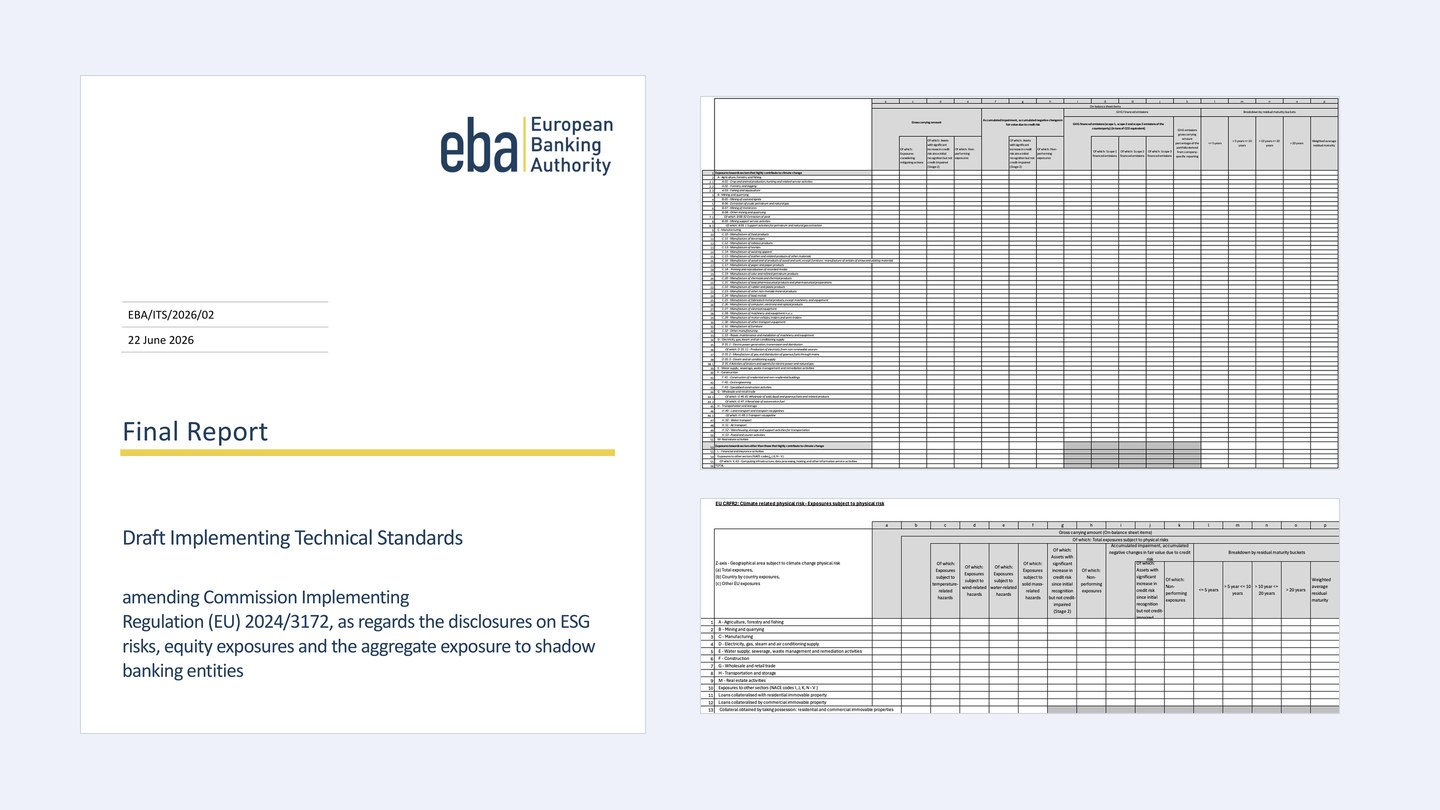 The EBA final report on the amended ESG disclosure ITS beside the EU CRFR1 and EU CRFR2 template grids